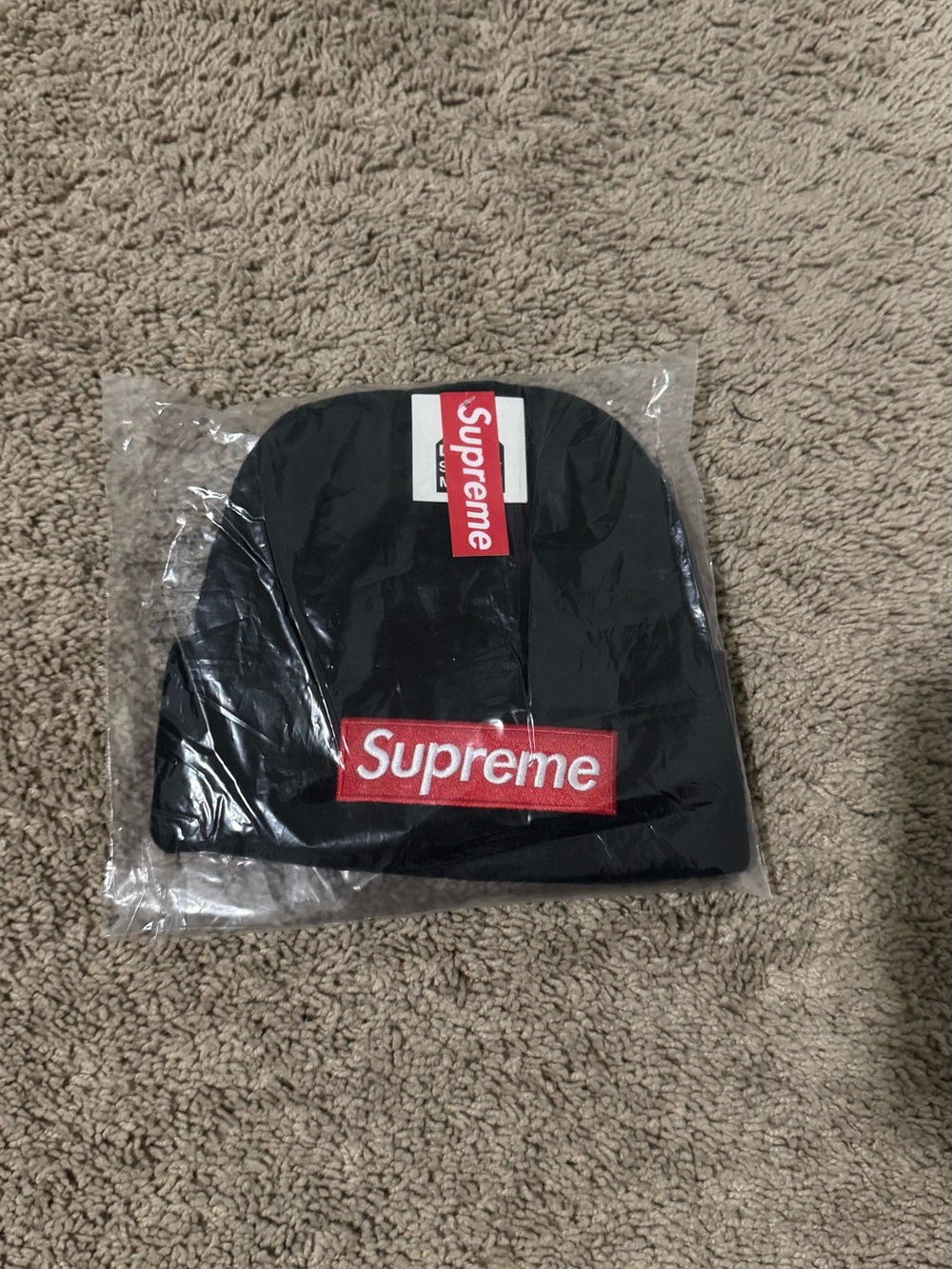 Supreme Black Beanie with Red Box Logo
